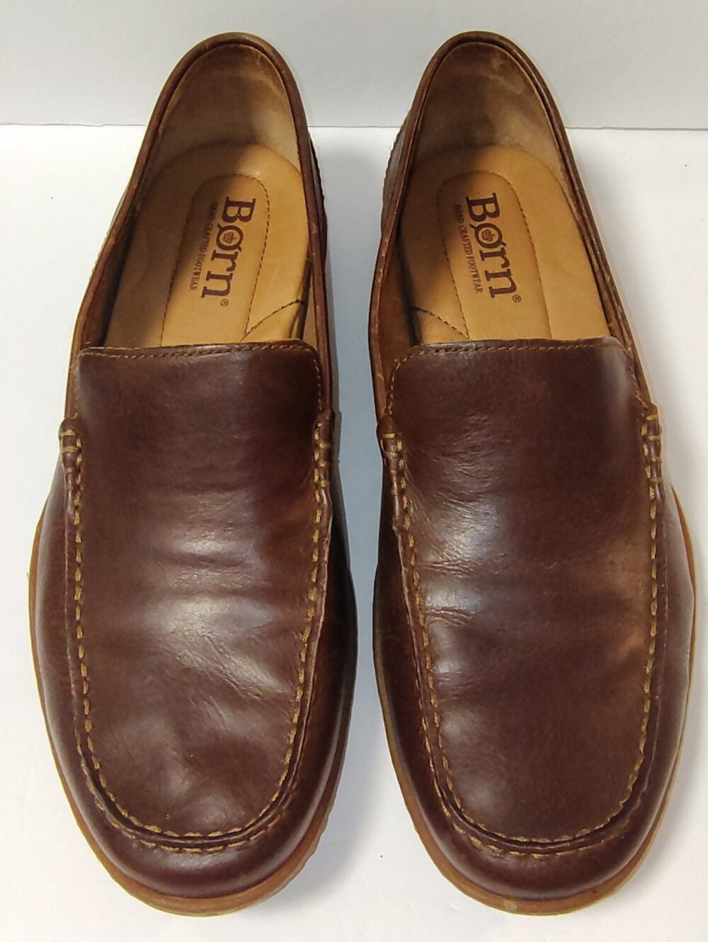 Born Men's Harbor Leather Handcrafted Slip-On Moc Toe Loafers Brown 10.5